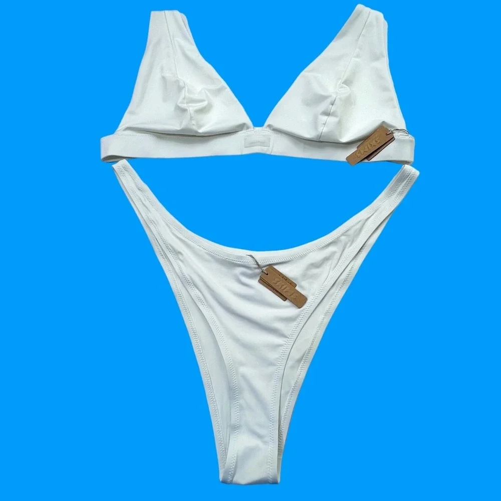 SKIMS Swim Plunge Top +‎ Micro Tanga Bottom Bikini Set Marble 4X